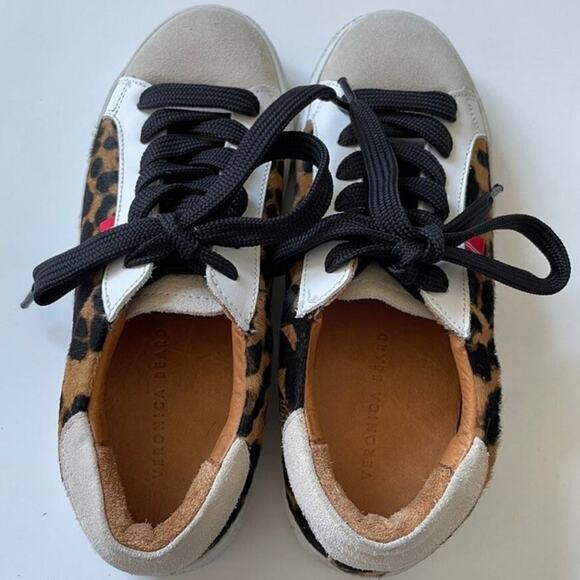 Veronica Beard Distressed Sami Leopard Calf Hair Suede Sneakers - Picture 6 of 11